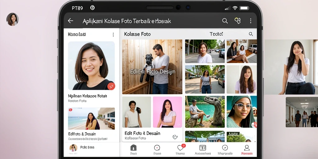 Tampilan antarmuka PT89 dengan berbagai pilihan kolase foto.