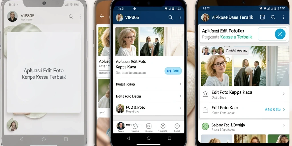 Antarmuka aplikasi VIP805 dengan fitur Edit Foto Kertas Kaca.